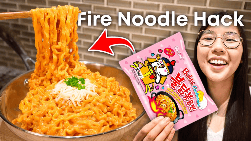 3-Ingredient Creamy Fire Noodle HACK 🔥 (TikTok’s Milk Instant Ramen)