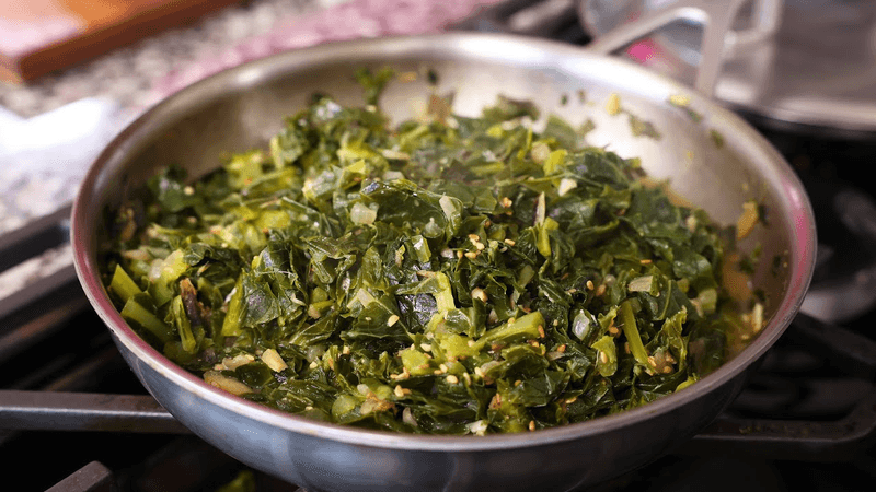 Stir-fried collard greens with doenjang (Collard greens bokkeum)