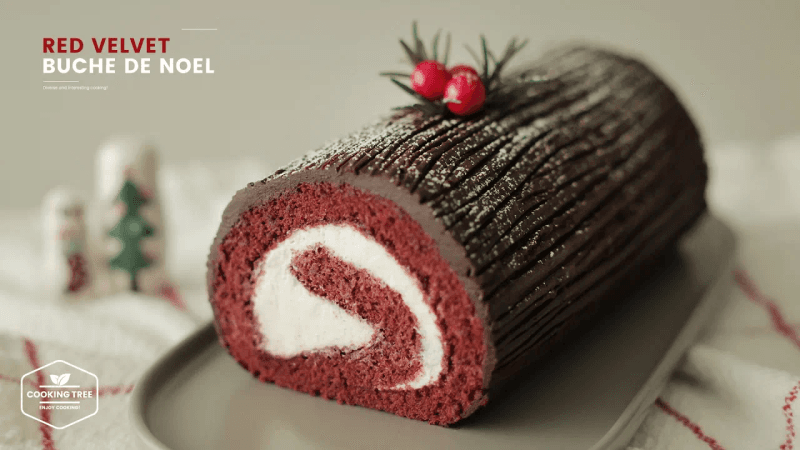 Red Velvet Buche De Noel (Yule Log Cake) Thumbnail